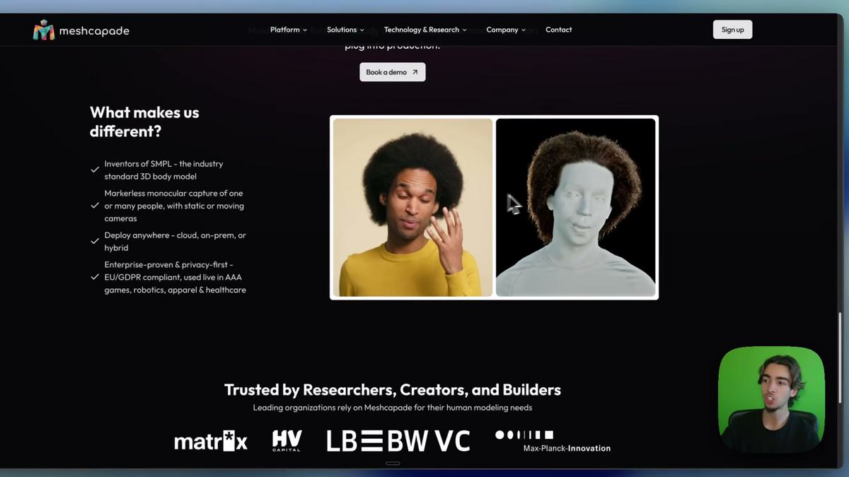 Demo citada no video mostrando captura de corpo e expressoes faciais a partir de video para animacao 3D