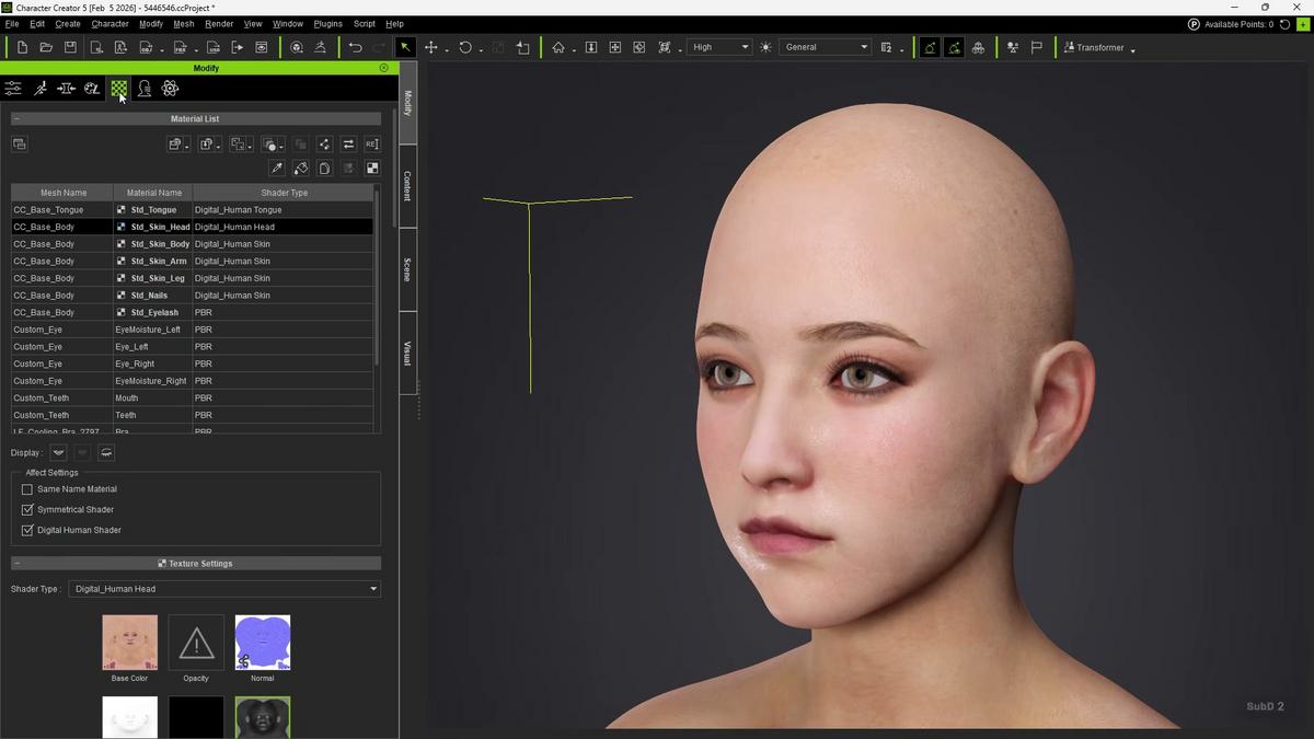 Resultado do advanced import no CC com normal e roughness maps presentes apos busca de texturas por nomes correspondentes