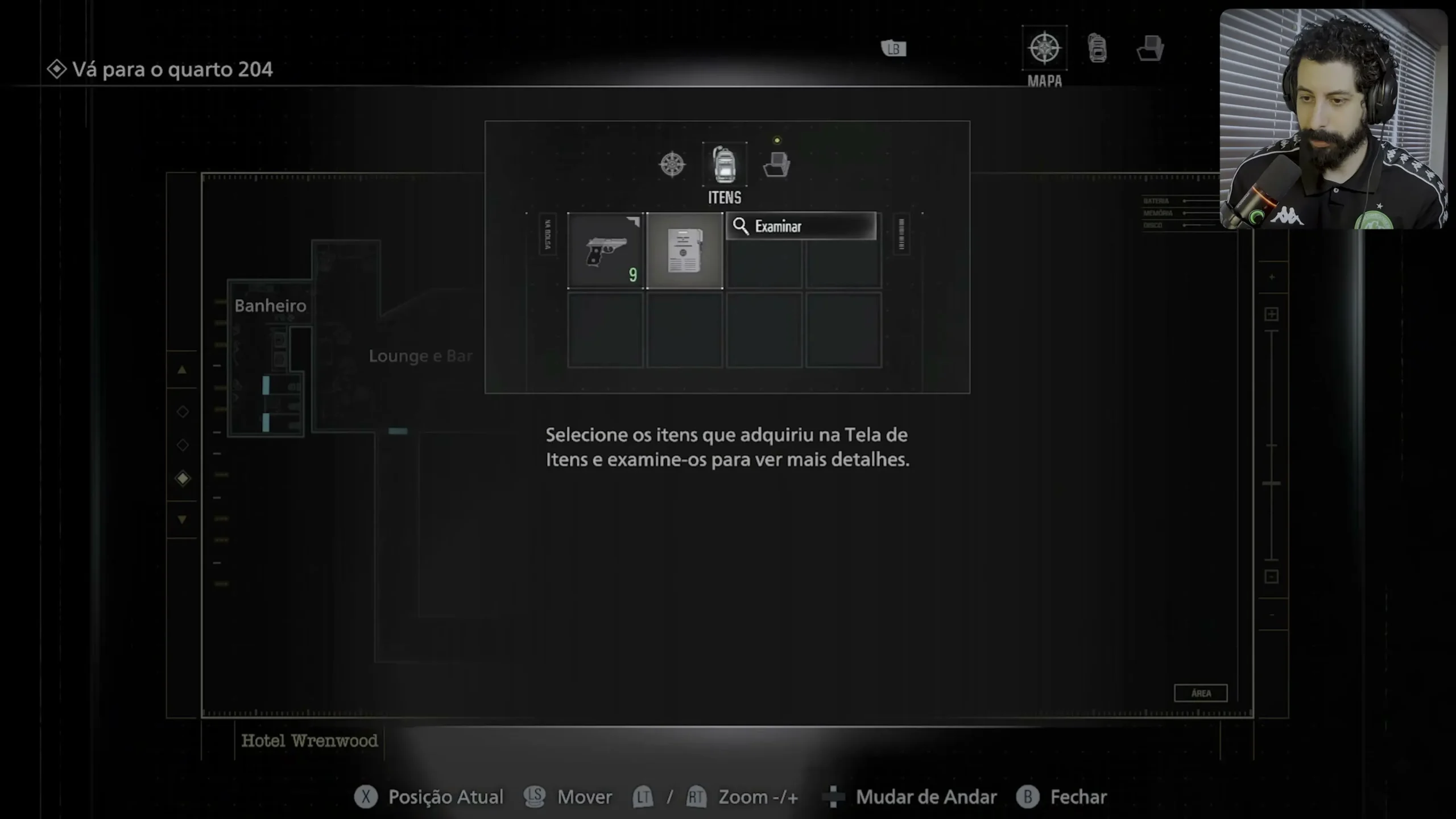Interface do mapa classico de Resident Evil exibida ao abrir o menu no hotel Rainwood