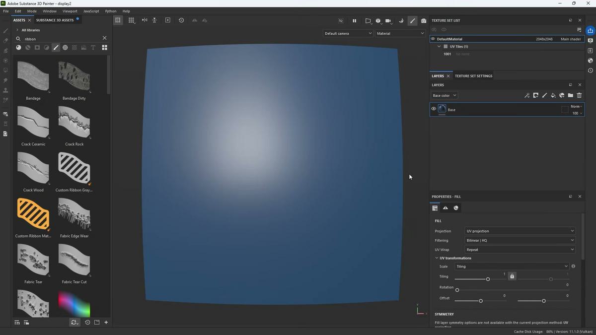 Substance Painter em paint mode com ribbon path selecionado e traçado na tela