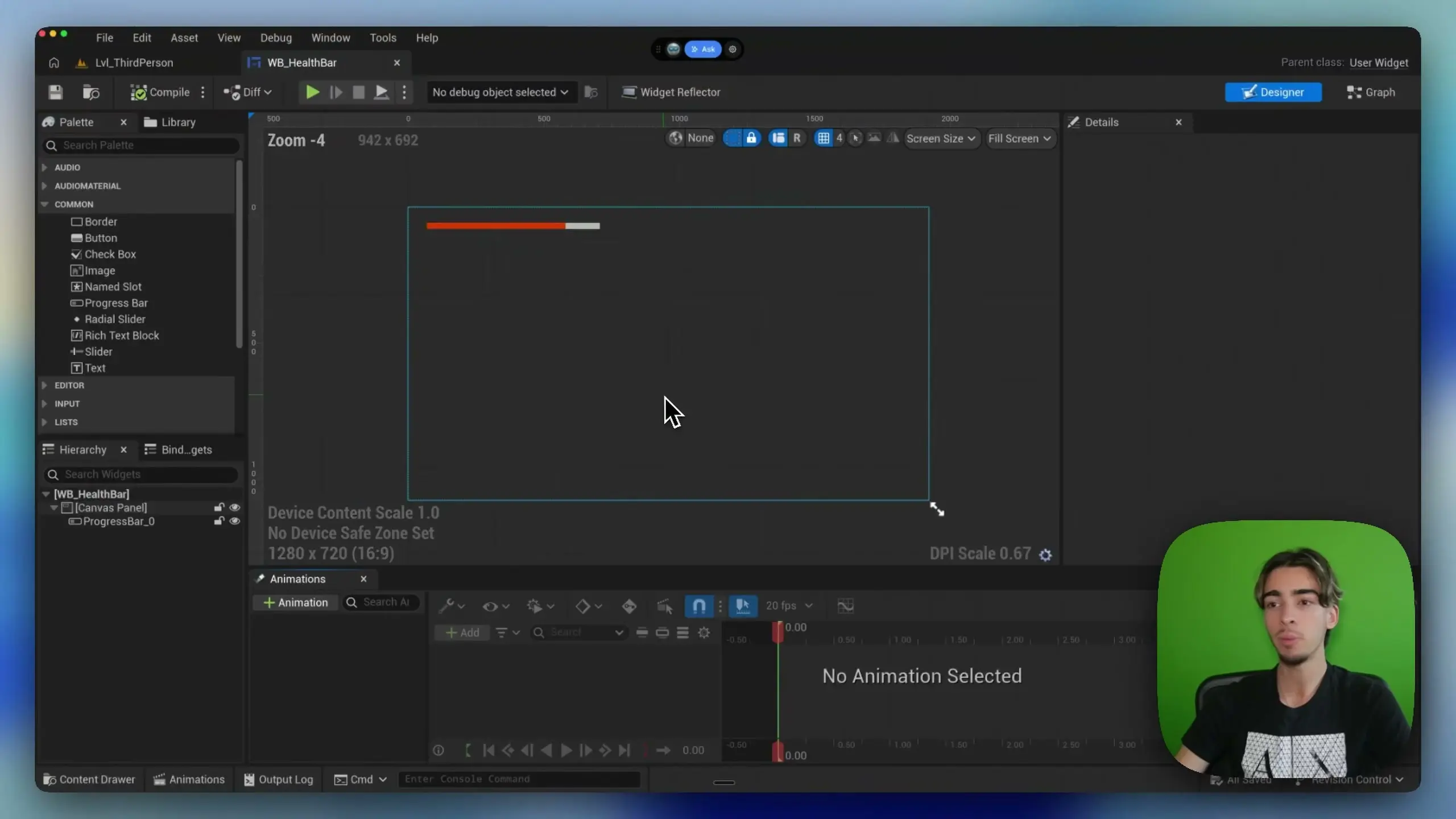 Widget de barra de vida com binding atualizando percent a cada frame e alternativa com Set Percent