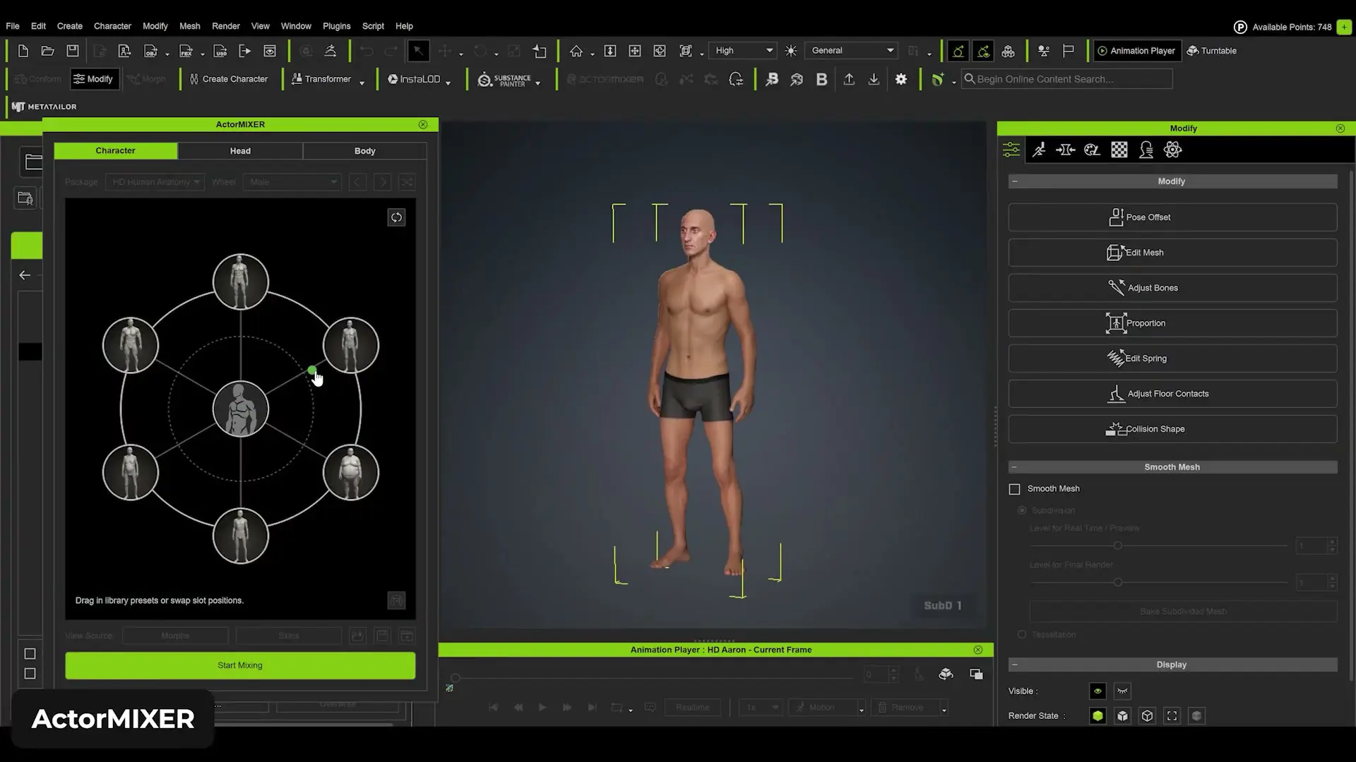 Nova interface do CC5 para misturar atores e ajustar corpo e rosto com blend interativo
