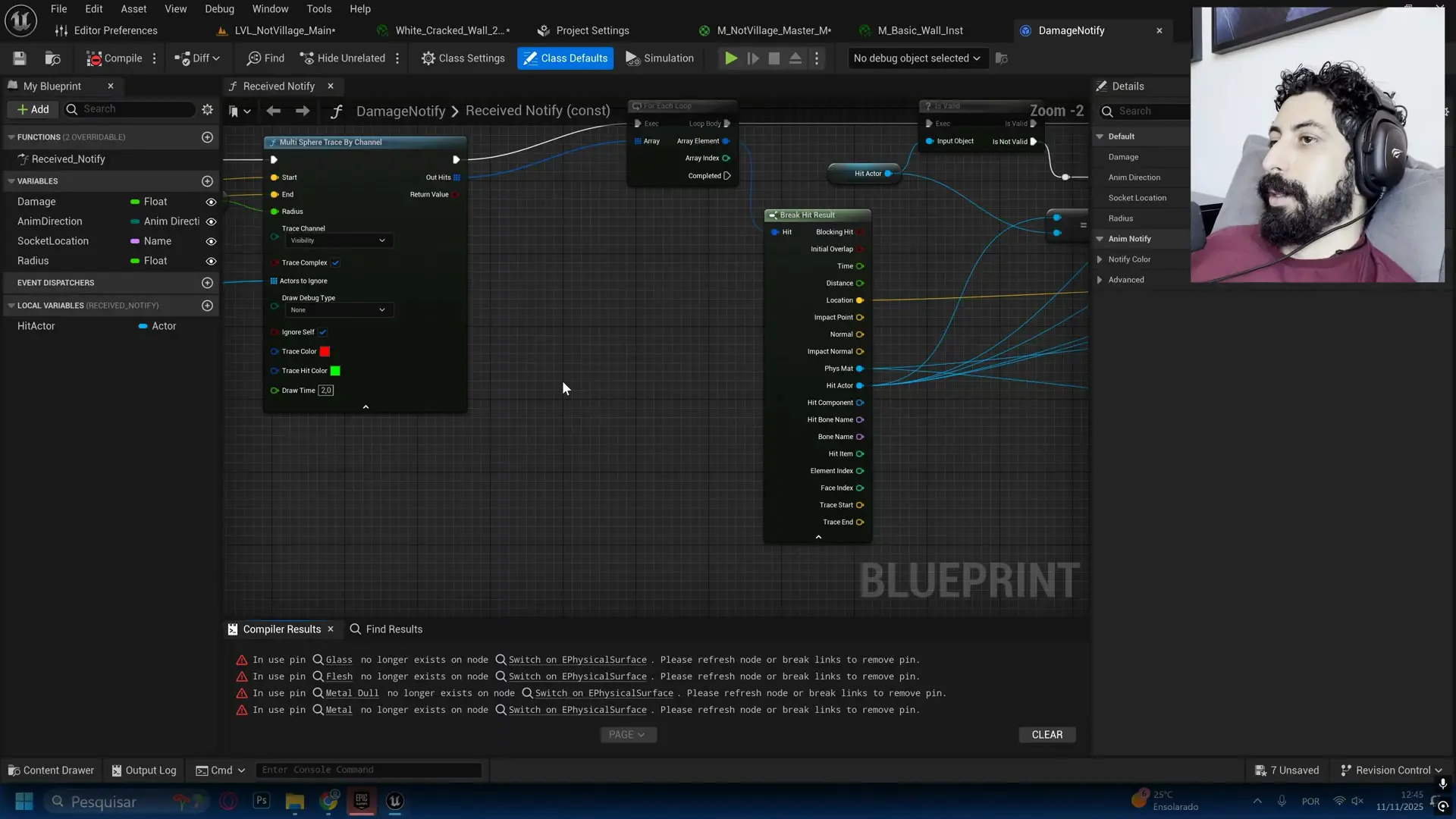 Sistema de impactos por superficie e configuracao de physical materials no Unreal Engine