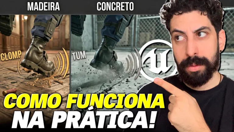 Sons de passos por superfície na Unreal Engine 5: materiais físicos, line trace e Anim Notify