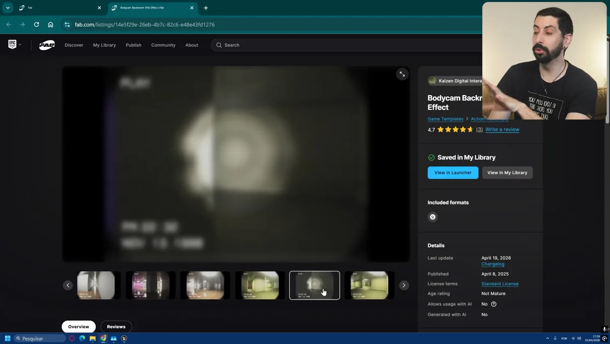 Momento em que o apresentador descreve configuracao e organizacao do projeto na engine