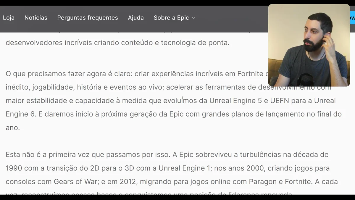 Trecho sobre evolucao para Unreal Engine 6 e unificacao com ferramentas ligadas ao Fortnite e UEFN