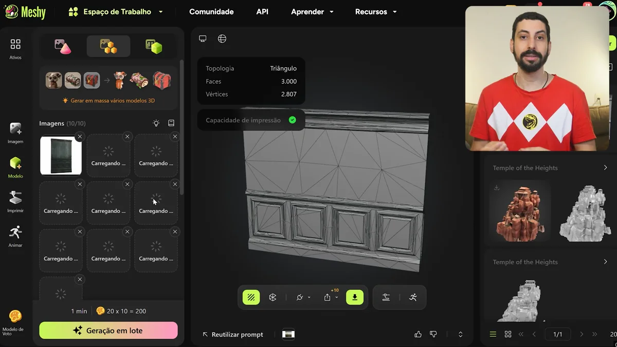 Ferramenta Mesh AI reunindo imagens para gerar objetos 3D e preparar uso no Unreal Engine