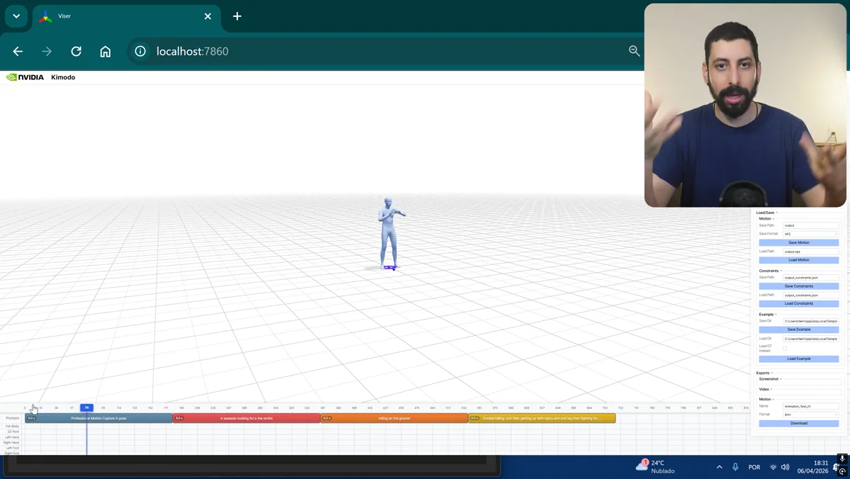 Apresentacao de IA da Nvidia que gera animacao 3D a partir de texto e permite exportacao