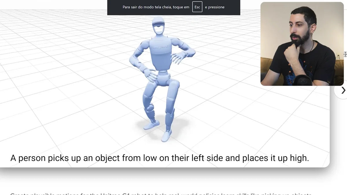Exemplo de animacao gerada por texto com pessoa pegando objeto e colocando em local mais alto
