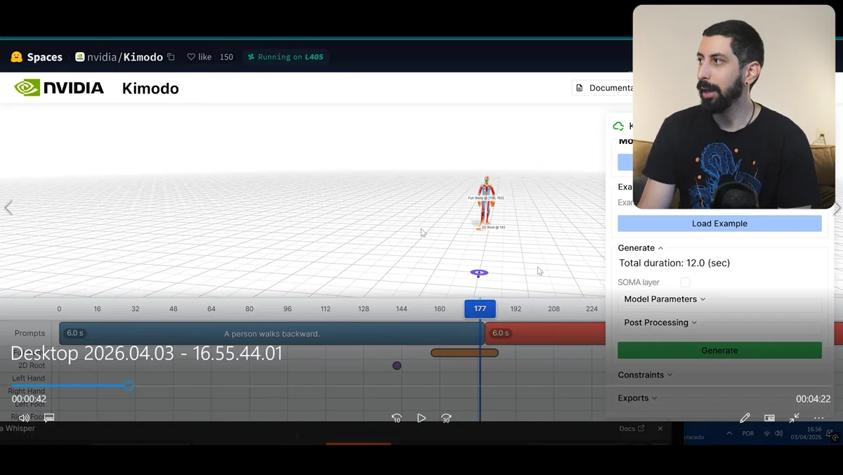 Interface web de demonstracao da Nvidia com viewport 3D e opcoes ao lado para gerar animacoes