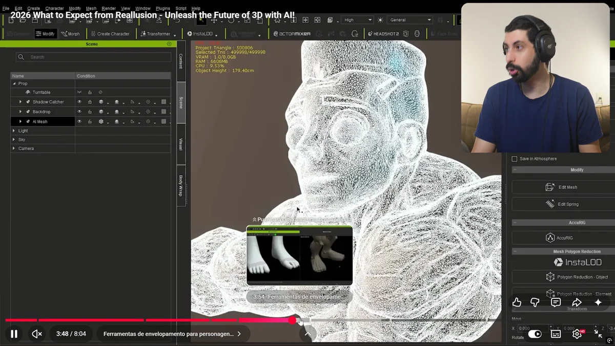 Retopologia automatizada de malha 3D gerada por inteligencia artificial para rigging e performance