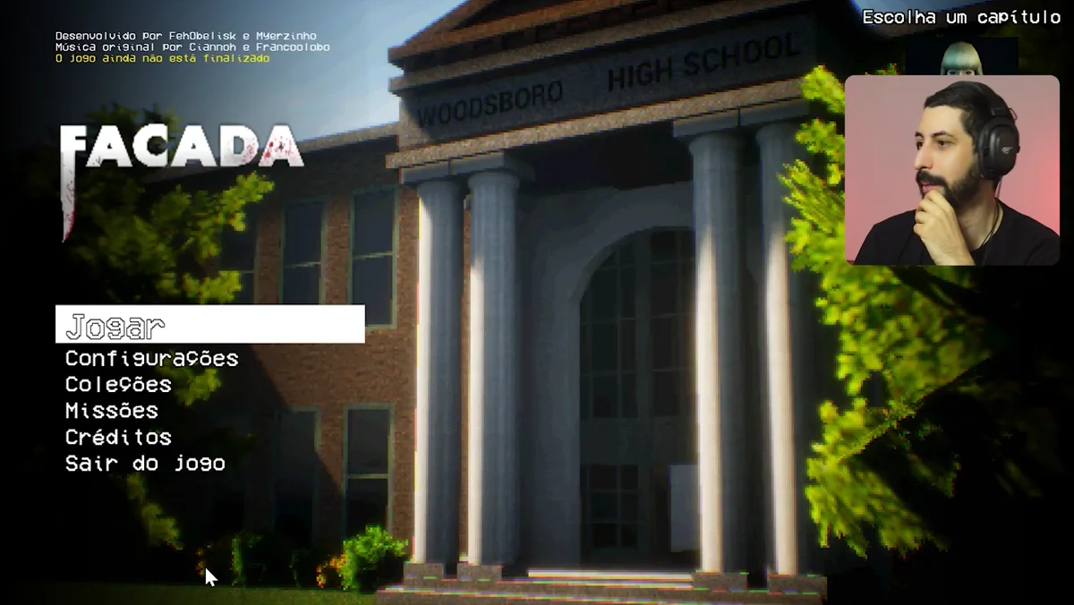 Inicio do capitulo um com personagem em ambiente interno low poly no fan game de horror