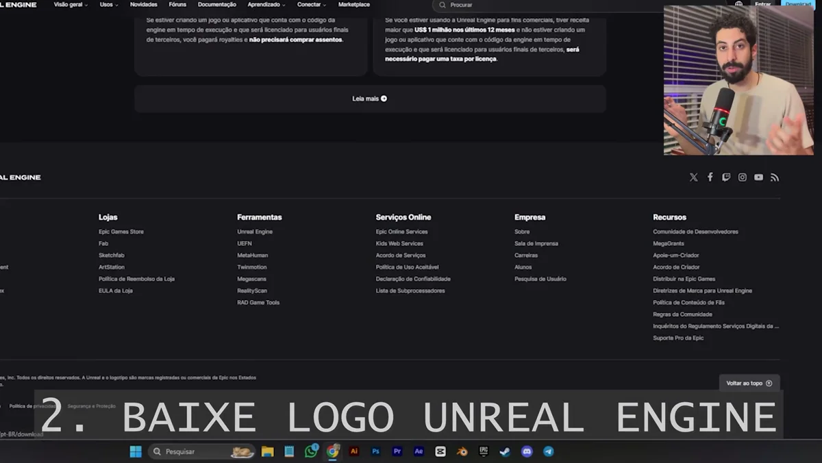 Referencia ao Epic Games Launcher e aba do Unreal Engine para download