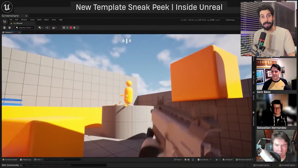 Cenario de inicio com templates de projeto como first person e third person