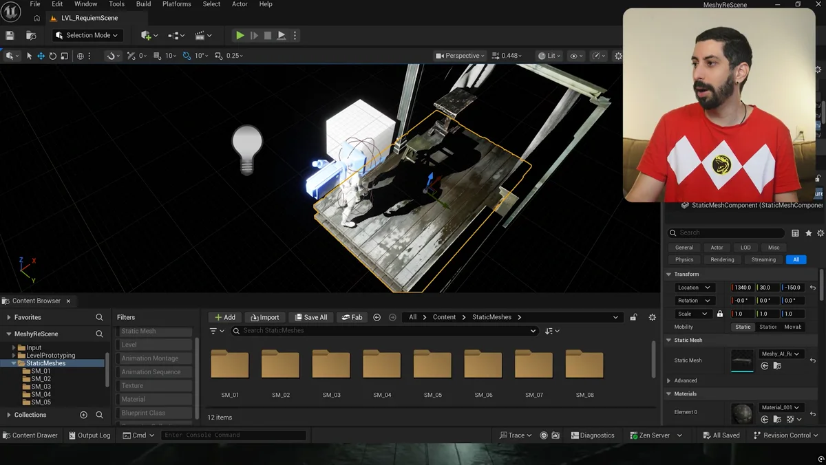 Duplicação modular de piso e ajuste de altura para evitar z-fighting em cena do Unreal Engine