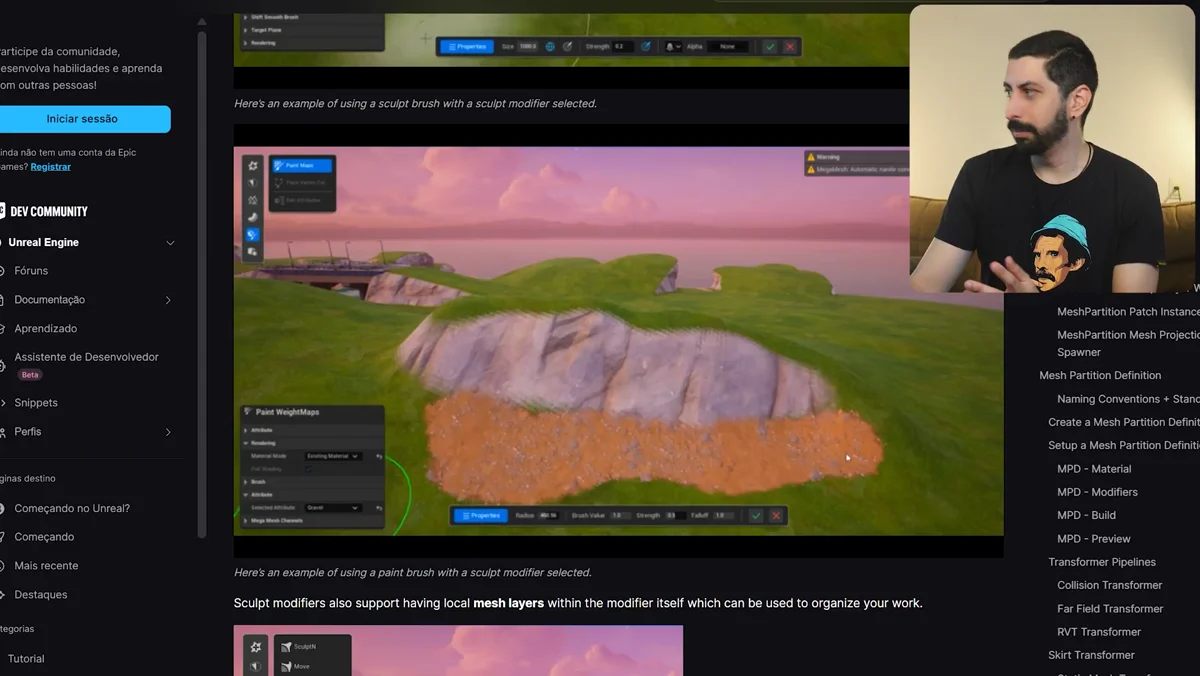 Documentacao oficial do novo sistema de terreno em malha no Unreal Engine com plugins e modo experimental