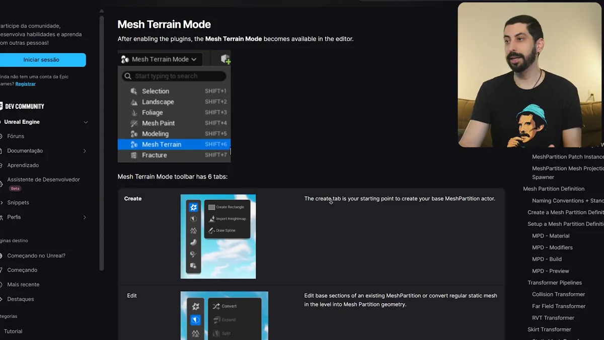 Opcoes de criacao de terreno em malha com retangulo spline e importacao de heightmap em tons de cinza