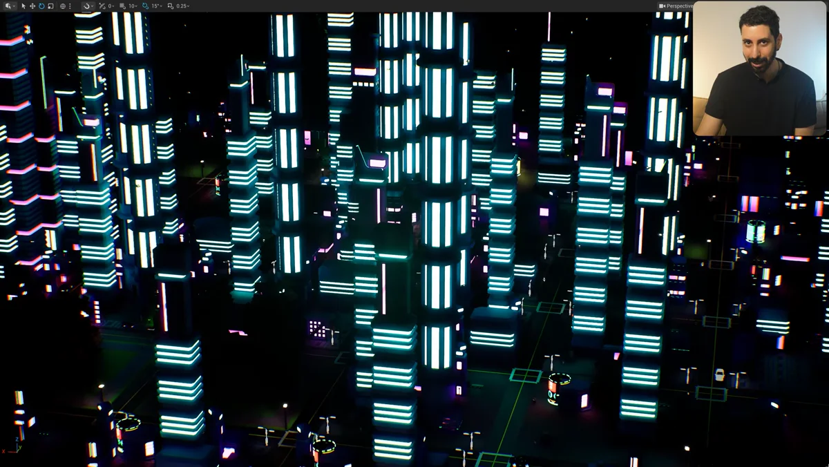 Carros circulam por uma cidade criada no Unreal Engine