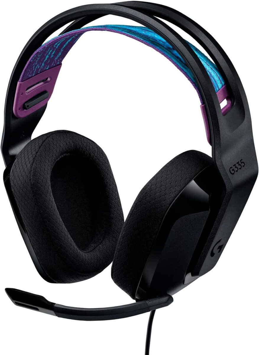Headset Gamer Logitech G335 com fio, preto, conexão 3,5 mm e microfone flip-to-mute