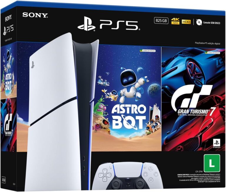 PlayStation 5 Slim Digital 825GB — pacote ASTRO BOT e Gran Turismo 7