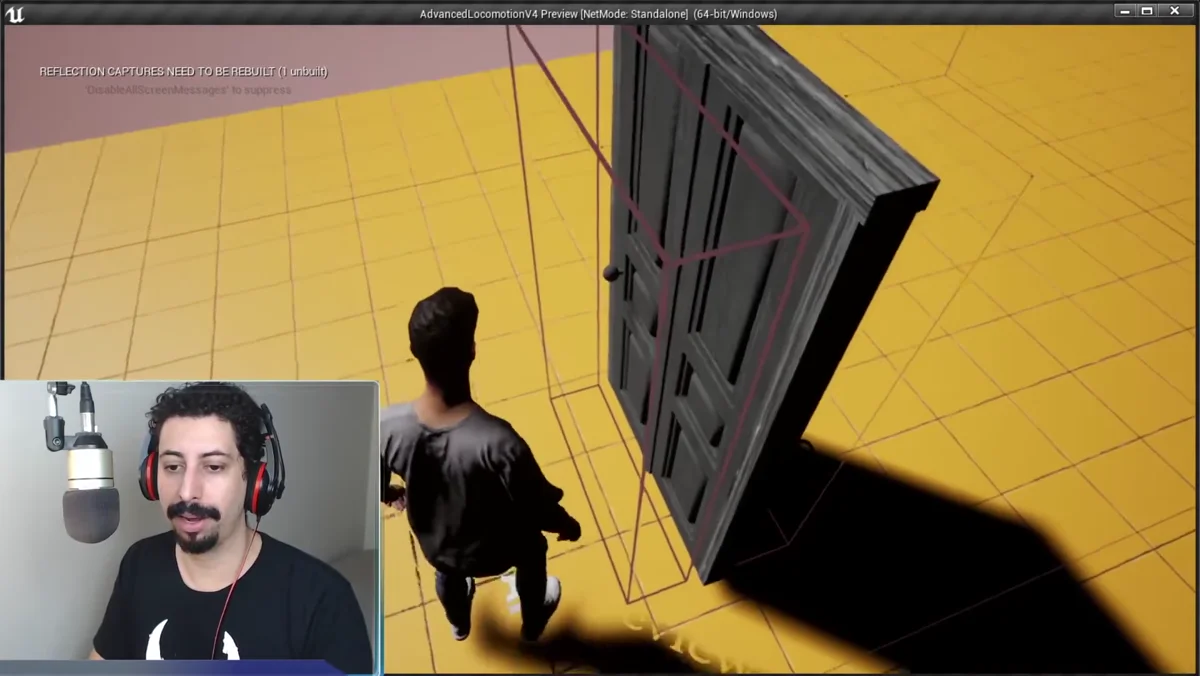 Demonstração de portas por sobreposição em um cenário de Unreal Engine