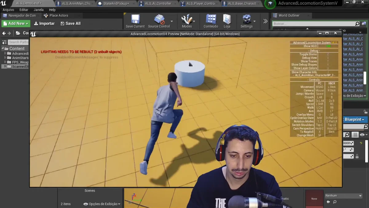 Personagem usando uma pistola no sistema de tiro do projeto