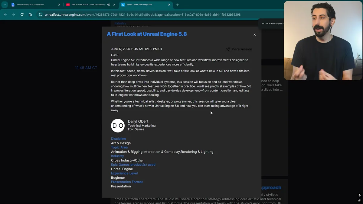 Programação do State of Unreal com destaque para a Unreal Engine 5.8