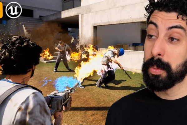 Lança-chamas no Unreal Engine 5.8: dano, fogo persistente e recarga