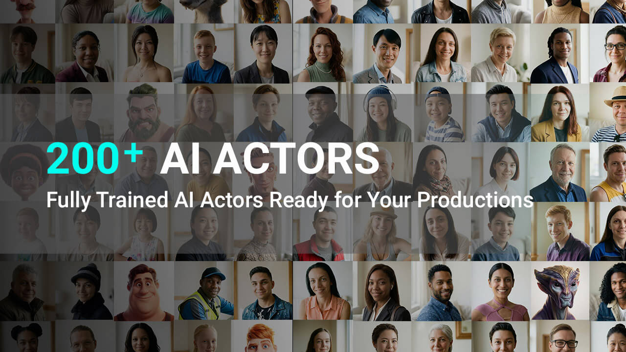 Grade com personagens digitais disponíveis na biblioteca de AI Actors