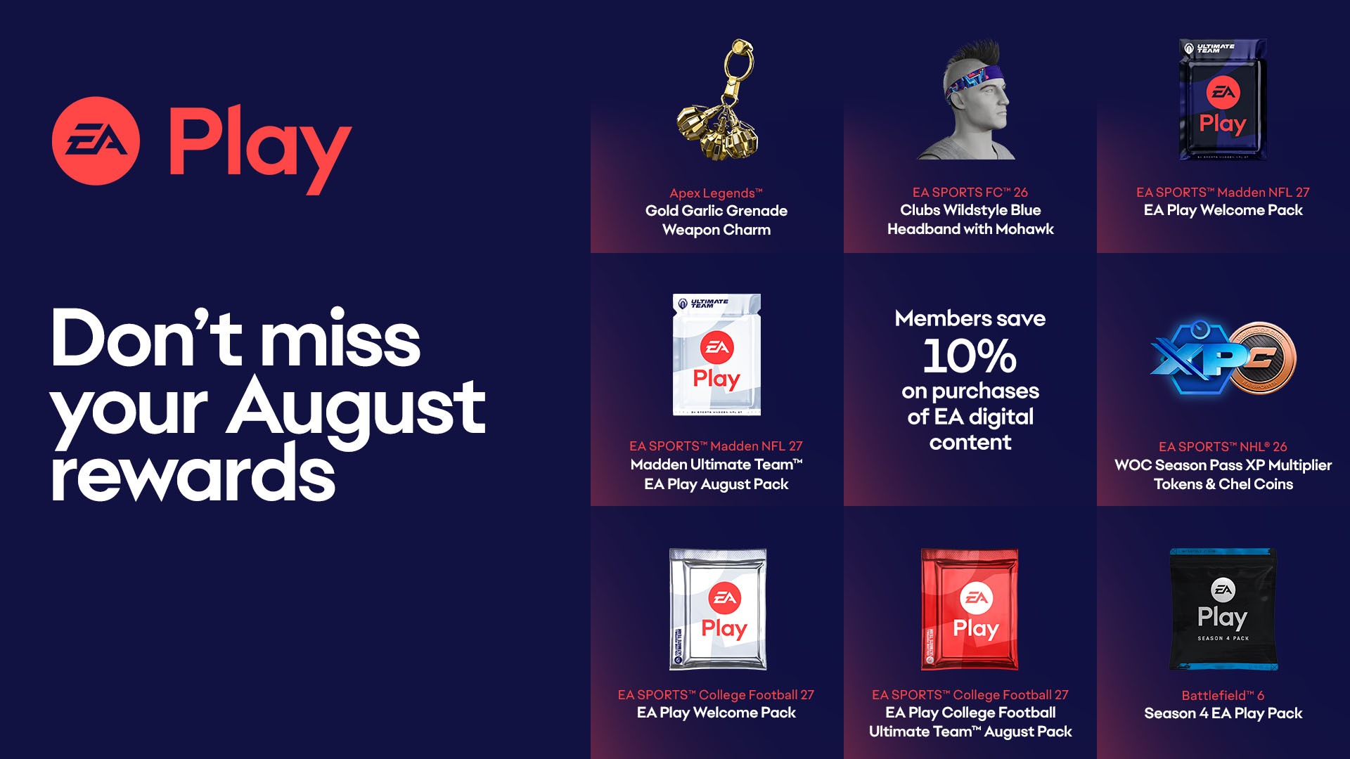 EA Play August 2026 benefits