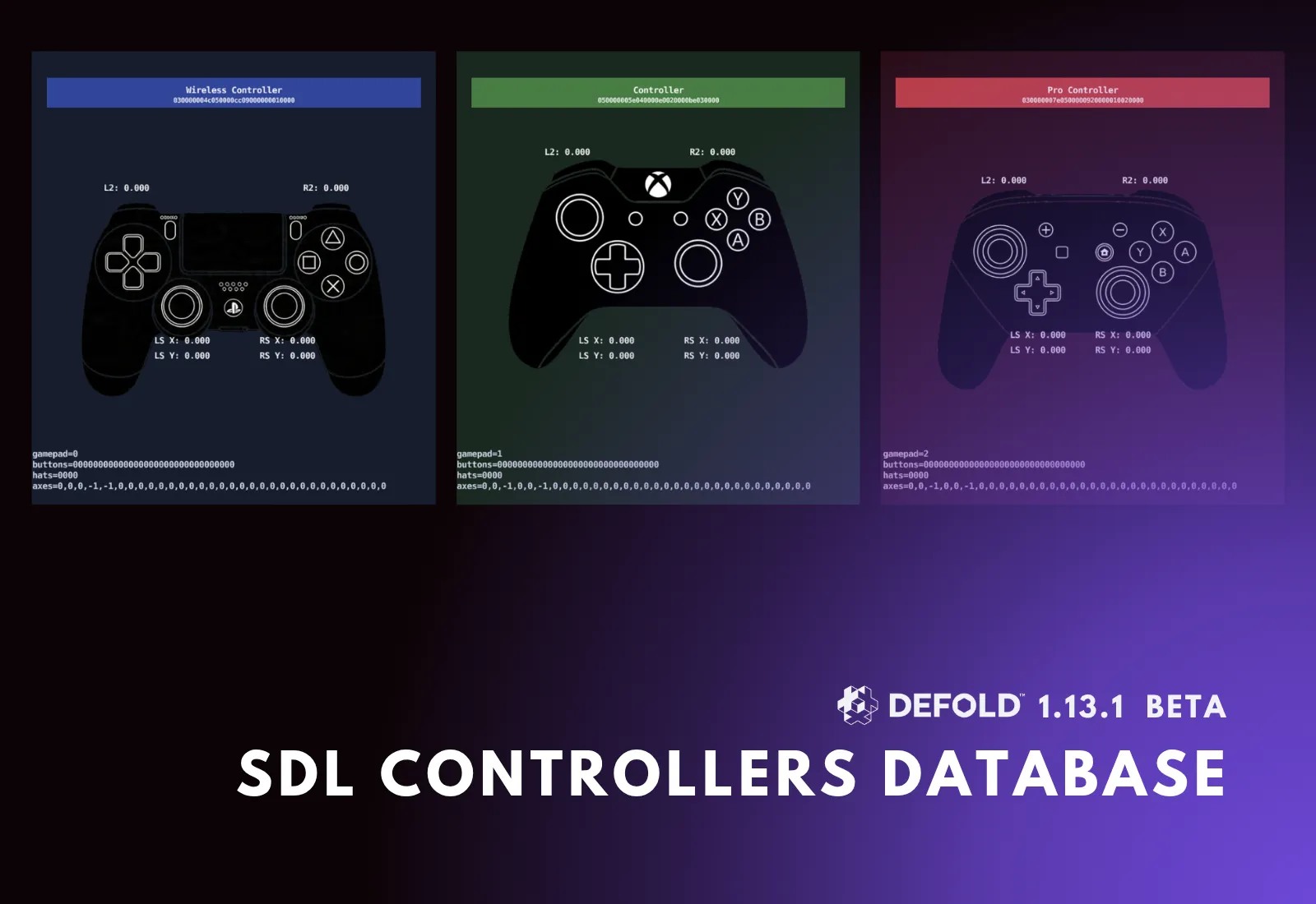 Testing database controller mappings with the Defold Gamepad Tester