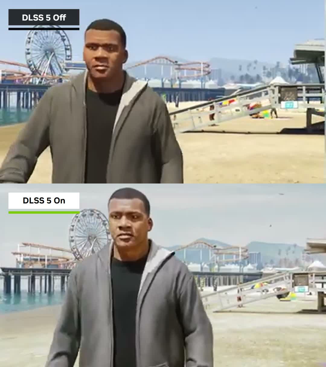 Comparativo lado a lado do rosto de Franklin em GTA V.