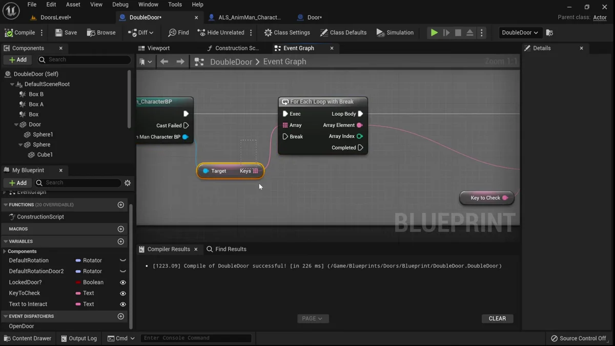 Blueprint com verificacao de chave para abrir uma porta