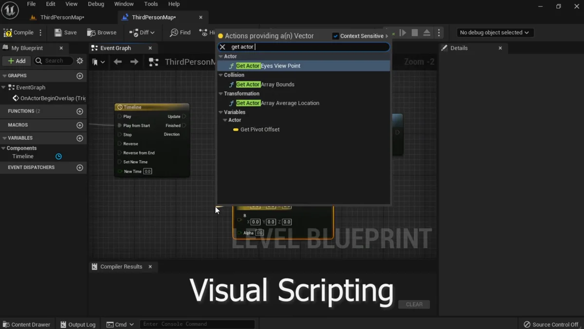 Blueprints usados para programação visual na Unreal Engine
