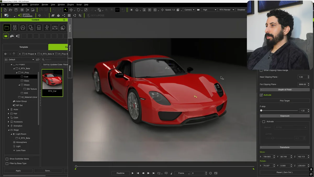 Carro 3D com pintura e reflexos realistas no iClone