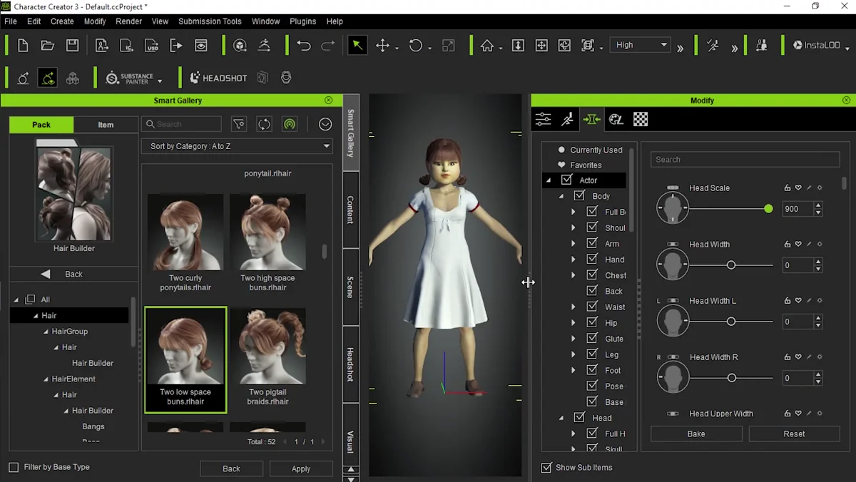 Cenário do desafio com boneca, árvore e linha de chegada na Unreal Engine 5.