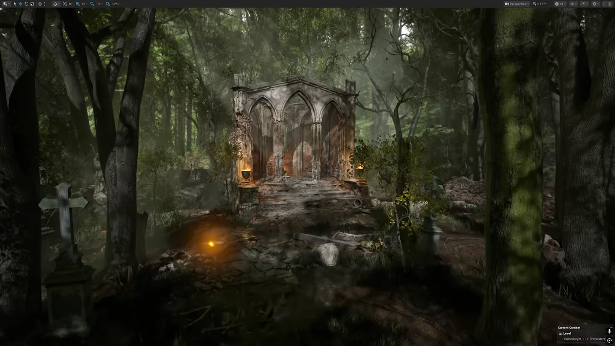 Cenário de cripta realista com iluminação diurna