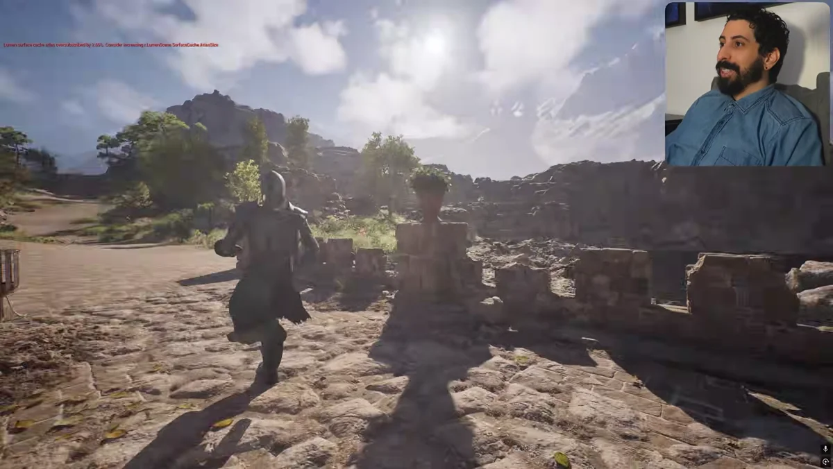 Personagem jogavel explorando um cenario medieval na Unreal Engine