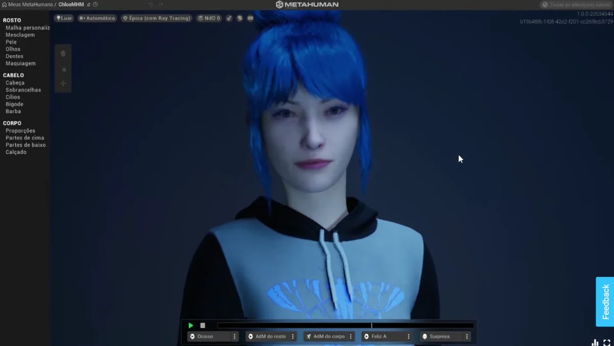 Chloe recriada como personagem realista no MetaHuman