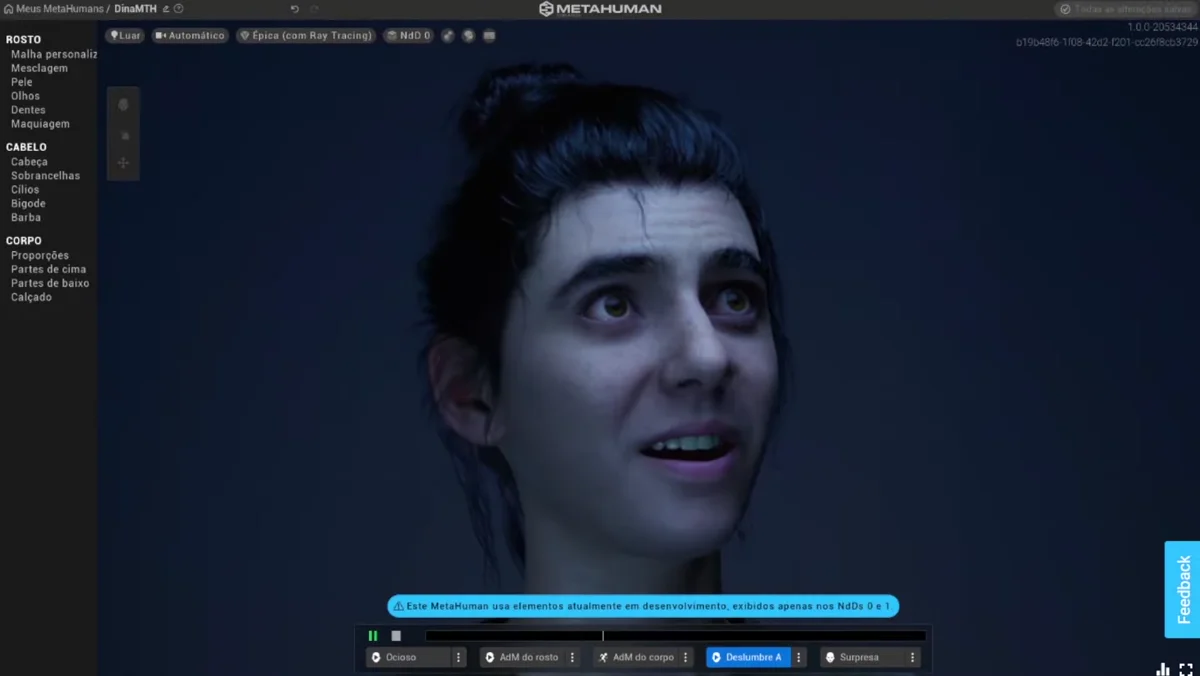 Dina recriada com sardas e textura de pele no MetaHuman
