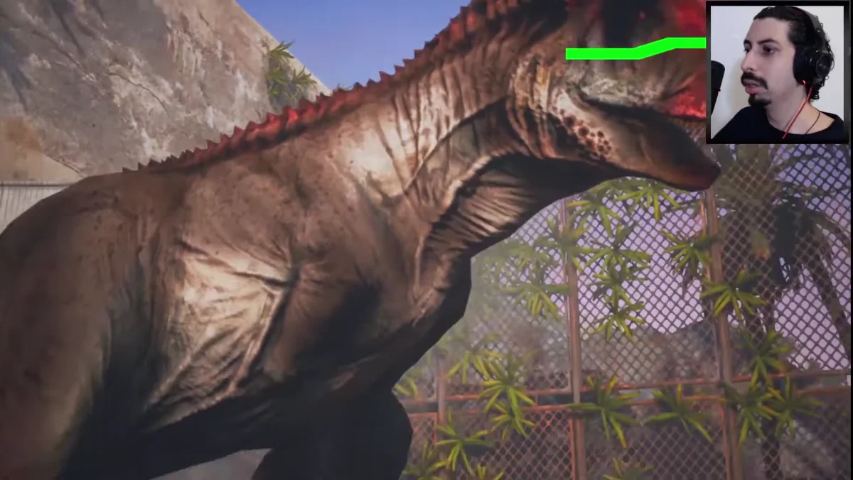Dinossauro atravessa cenário durante combate em protótipo na Unreal Engine