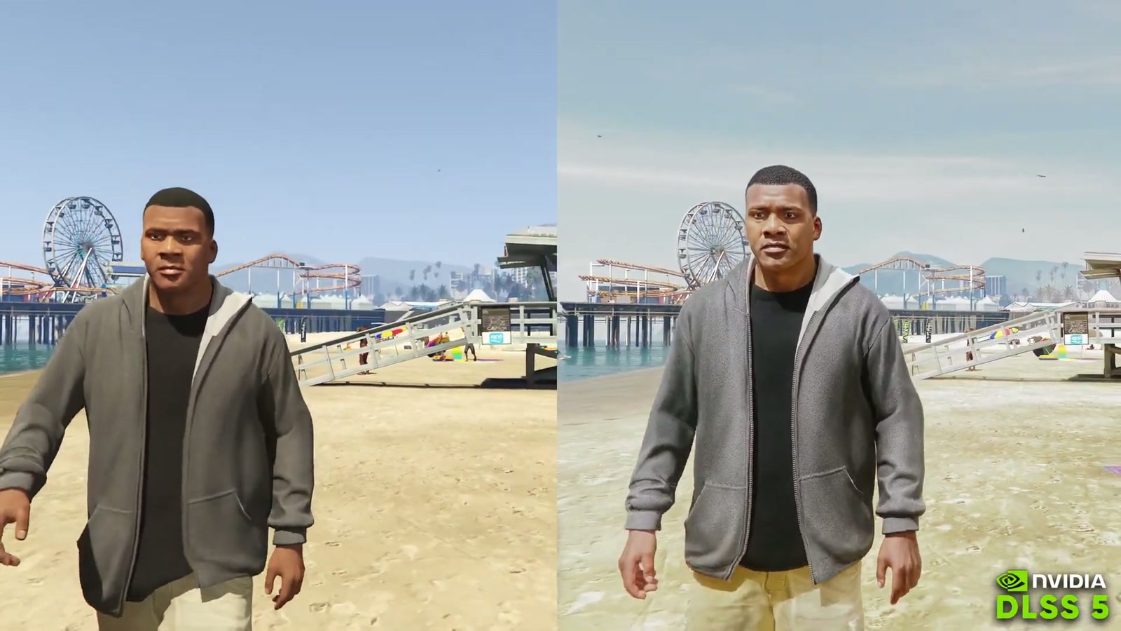 Comparação lado a lado de Franklin em GTA V com DLSS 5.
