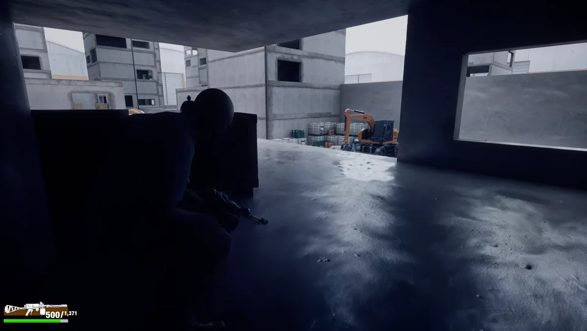 Cena de jogo destacando materiais, iluminação e geometria do ambiente