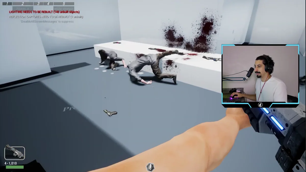Teste de ragdoll e impacto de tiros na Unreal Engine
