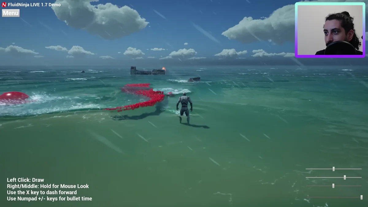 Água dinâmica em cenário do FluidNinja no Unreal Engine 5