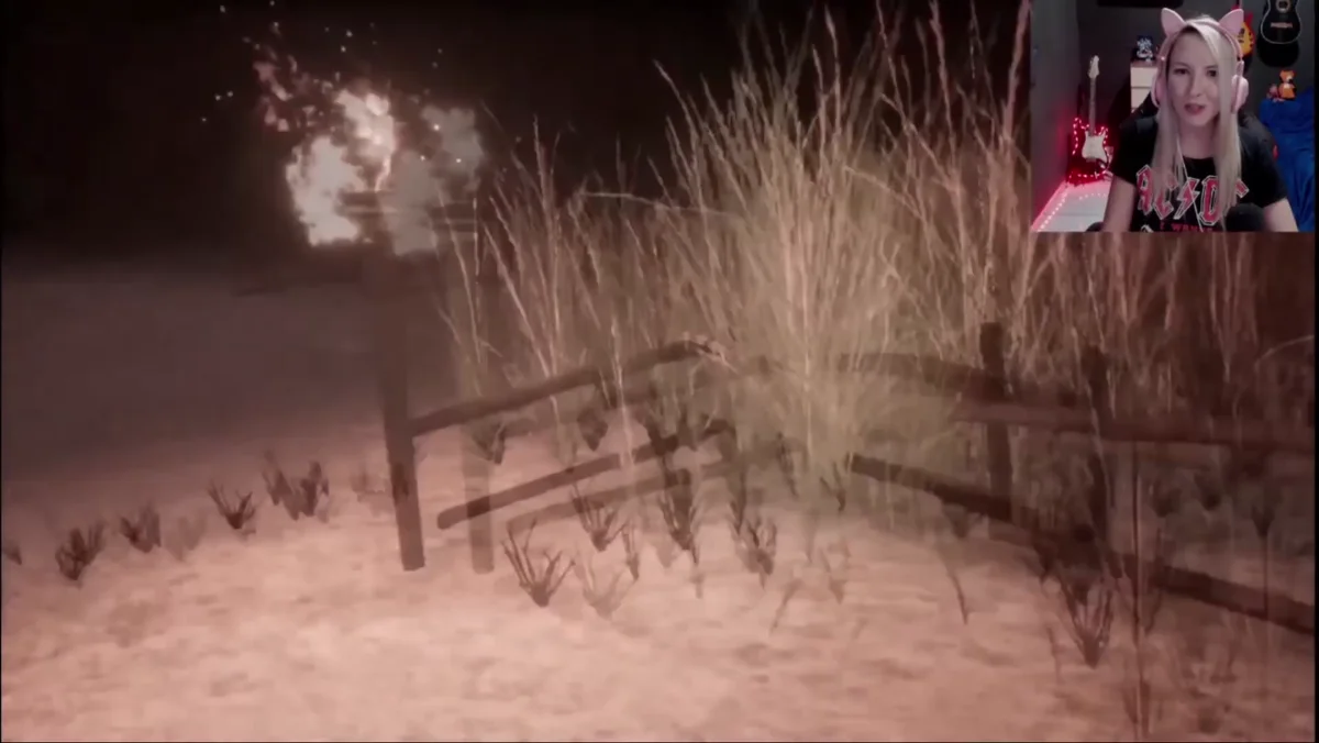 Cenário nevado de jogo de horror com transmissão no canto