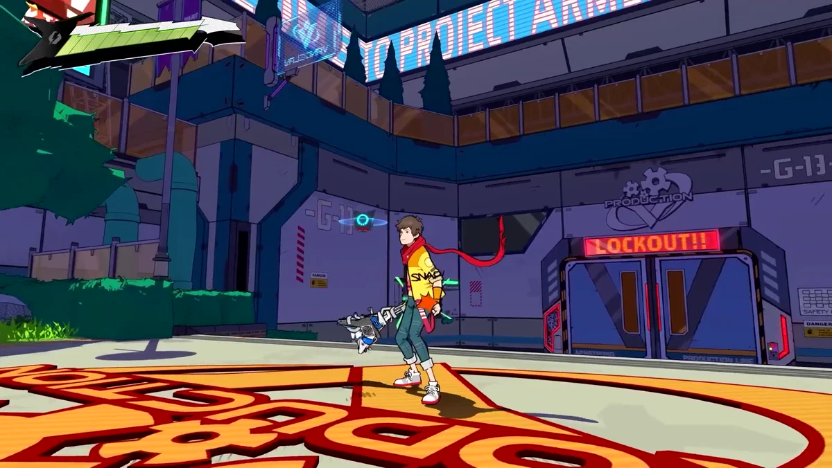Hi-Fi Rush com visual cartoon e cores fortes em cena de jogo