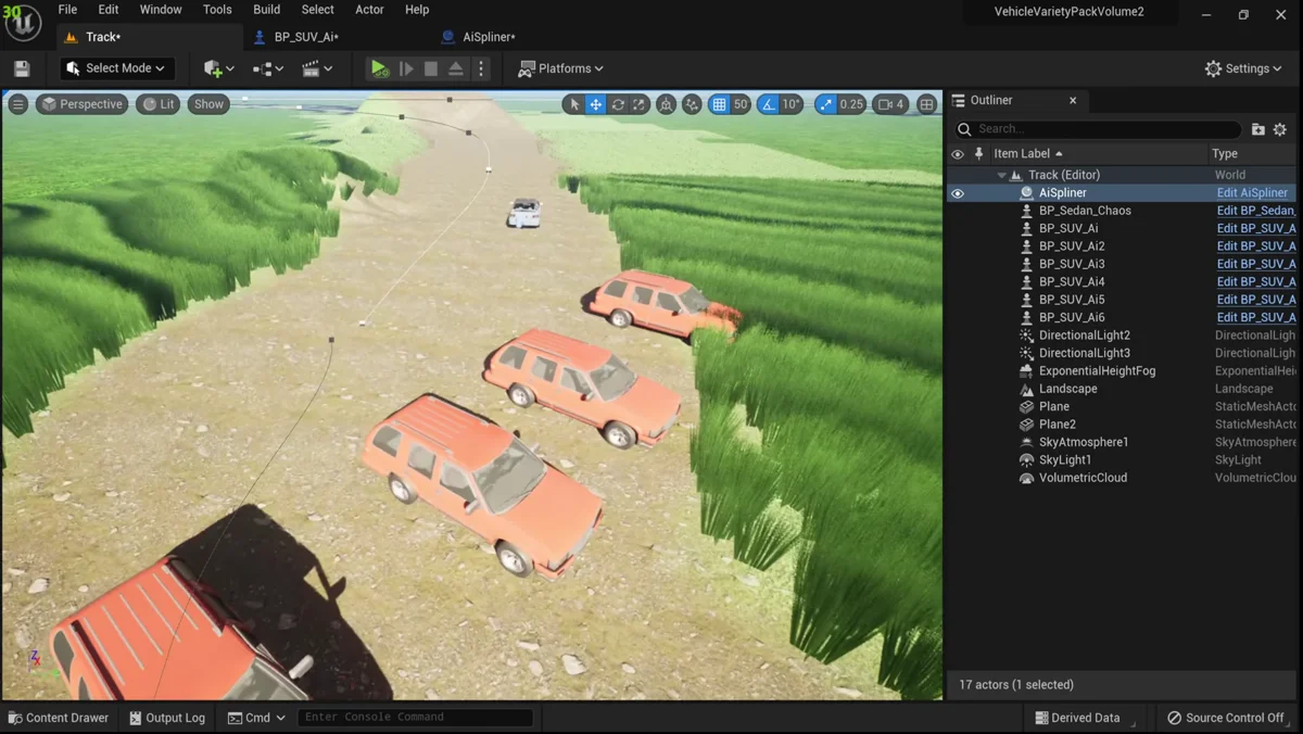 Blueprint de carro buscando pontos de rota na Unreal Engine