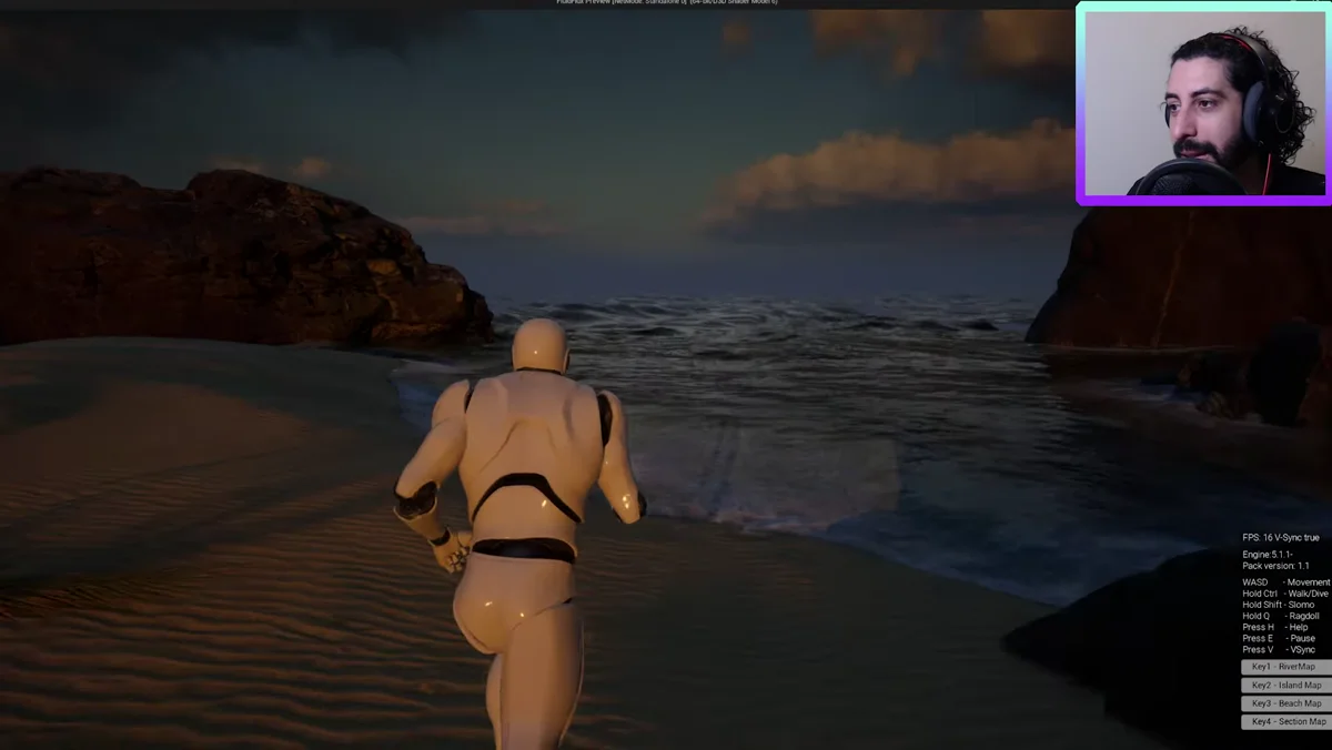 Mapa de ilha com água realista criada por Blueprints na Unreal Engine