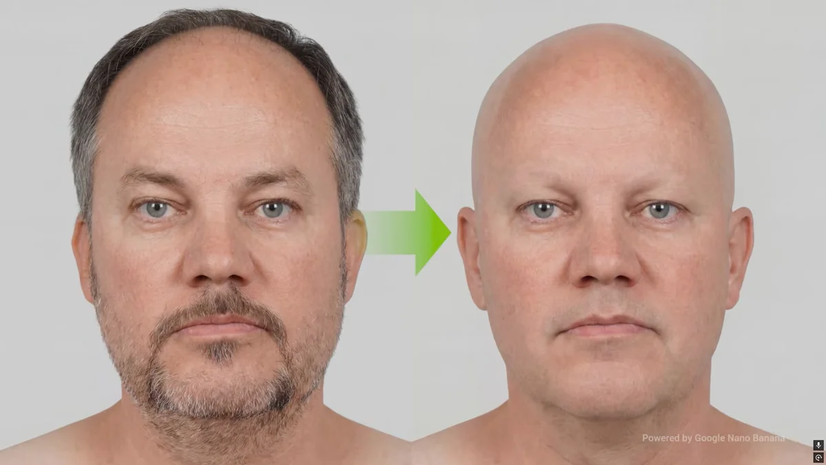Inteligência artificial aprimorando uma imagem facial e removendo o cabelo